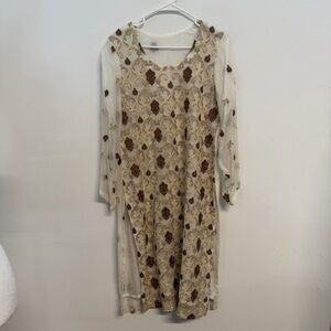 Cream Gold Embroidered Formal Chiffon 2 piece Salwar Kameez